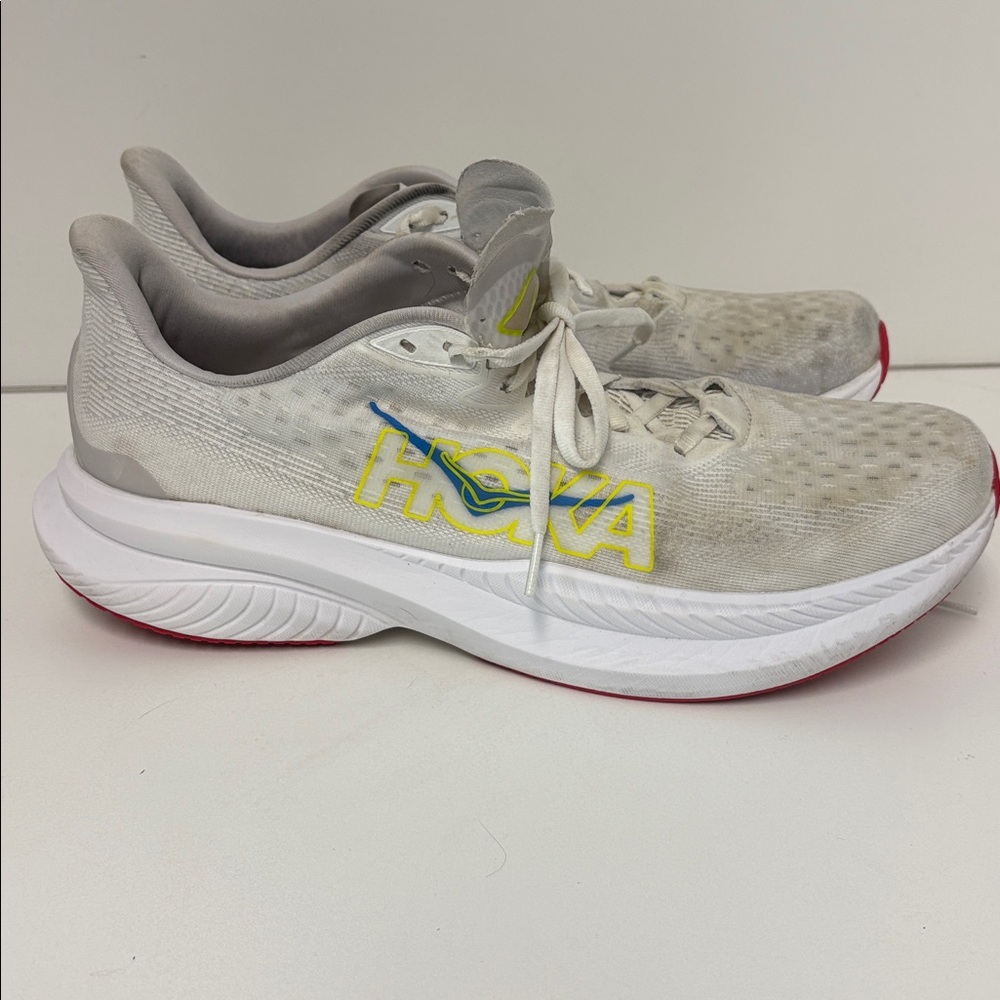 HOKA ONE Mens Mach 6 Running Shoes White Nimbus Cloud Yellow